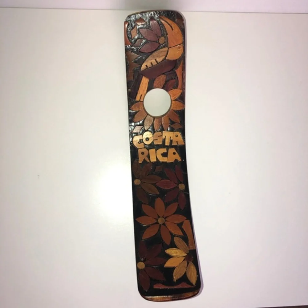 Costa Rica Wood Carved Floral Wine Bottle Holder